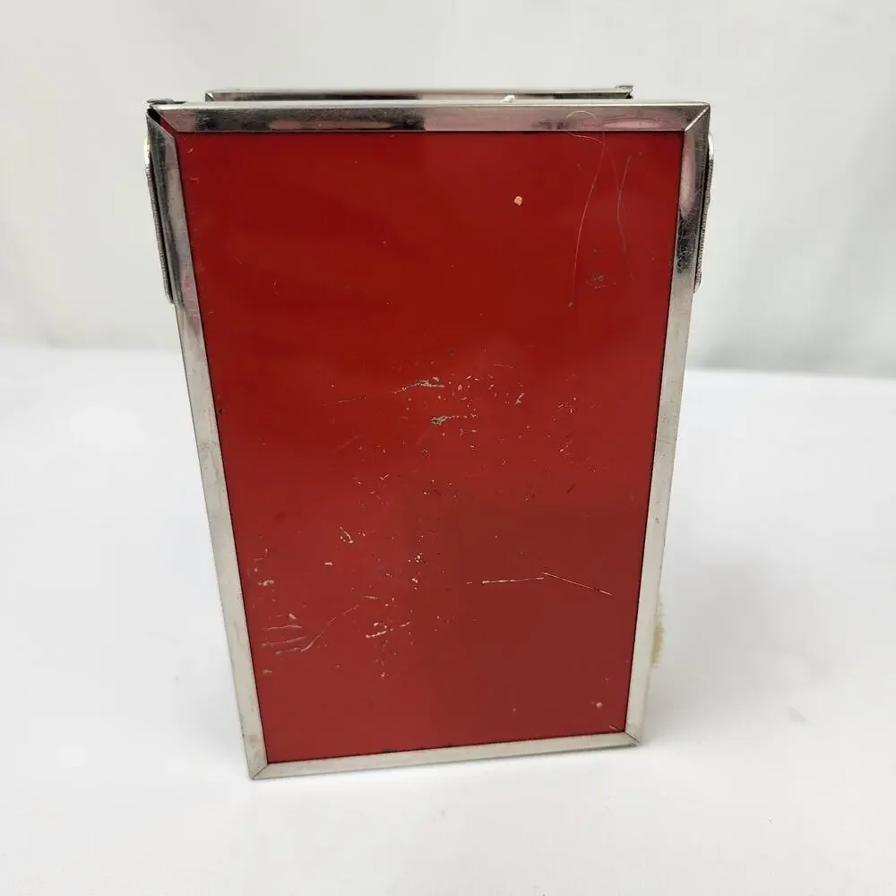 Vintage Red Metal Folding Travel Shaving Kit w/ Brush Bowl & Mirror Fish / Water